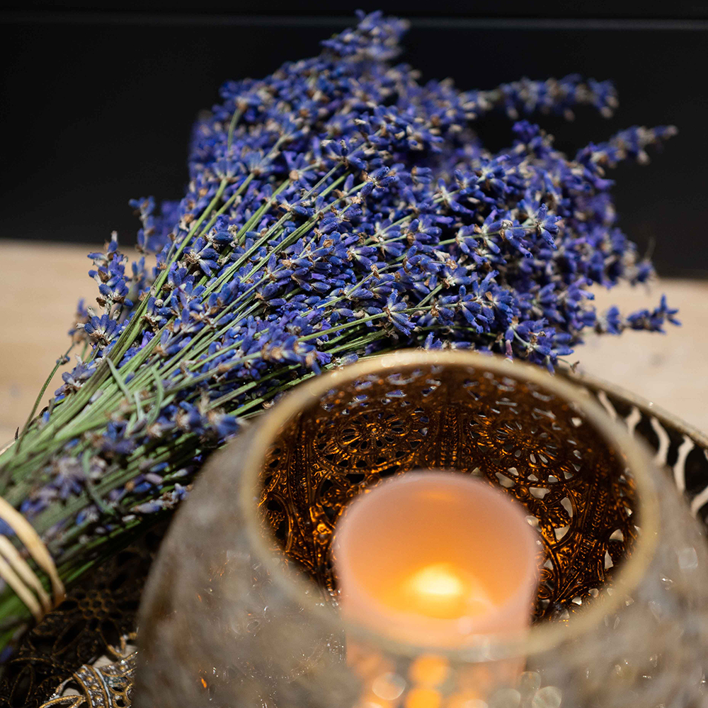 Bunch of lavender and candle