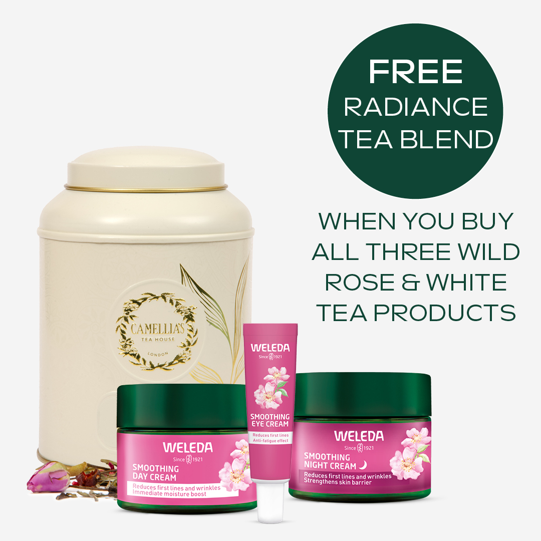 FREE Camellia's Tea House Radiance Tea Caddy when you buy all three Wild Rose & White Tea products